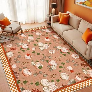 Tappeto a Quadretti con Bordo a Zucca, Grande, Arancione, Lavabile, Antiscivolo, a Pelo Corto, per Soggiorno, Sala da Pranzo, Decorazioni Festive - Product Image 5