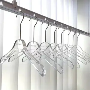 Custom Logo High Quality Hangers Transparent Clear Coat-Hanger Acrylic Plastic Adult Hanger with Gold Metal Hook for Clothing