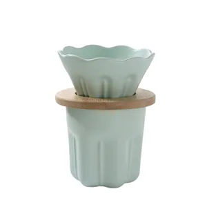 Fornecedor profissional conjunto de xícara de café de cerâmica com ponta verde com 100 peças filtros de café branco