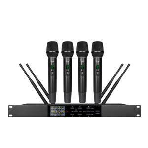 Micrófono inalámbrico profesional de 4 canales BD-6050 con ecualizador de retroalimentación integrado y función de eco para cantar, hablar, karaoke y escenario. - Product Image 5