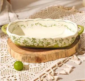Lily Motif Amphora Assiette <span class=keywords><strong>De</strong></span> <span class=keywords><strong>Cuisson</strong></span> <span class=keywords><strong>Cuisine</strong></span> Ménage Ovale Porcelaine Vaisselle Ensembles Assiette Plat Vert Assiette En Céramique - Product Image 1