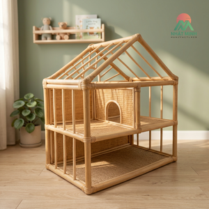 Casa de Muñecas de Bambú y Ratán, Material Natural, Hecha a Mano, Casa en Miniatura para el Juego Imaginativo de los Niños - Product Image 3