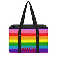 Panier de courses pliable arc-en-ciel personnalisé (version lavande), pour cadeaux de festival et courses en supermarché