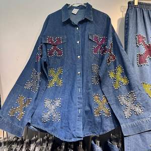 2025 rétro printemps et automne nouvelle industrie lourde bâton perceuse Denim chemise + haute rue mode jambe large minceur pantalon costume - Product Image 4