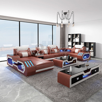 Moderne Design-Wohnlandschaft aus Leder mit LED-Beleuchtung