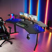 Bureau réglable en fibre de carbone avec éclairage LED, grand format, en forme d'ailes, pour ordinateur, bureau d'étude et de jeu en forme de L