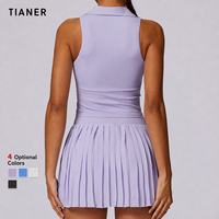Ensemble de jupe de tennis personnalisée pour femme, haut court polo sans manches, jupe-short plissée avec short intégré, tenue de sport pour le tennis et le pickleball