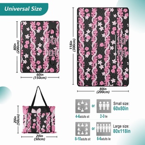 Hawaiian Custom Puakenikeni Pink <b>Lei</b> Flower Waterproof Picnic Blankets Foldable Hand Bag Washable Camping Mats for Outdoor Beach - Product Image 2