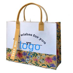 Sac en feutre personnalisé avec logo, grande capacité, bordure en ruban, cadeau promotionnel pour entreprise - Product Image 1