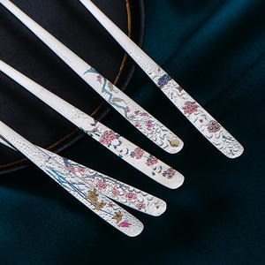 ตะเกียบสแตนเลส 316 ลายดอกไม้ทรงกลม สไตล์จีน สำหรับผู้ใหญ่ ชุดของขวัญ - Product Image 2