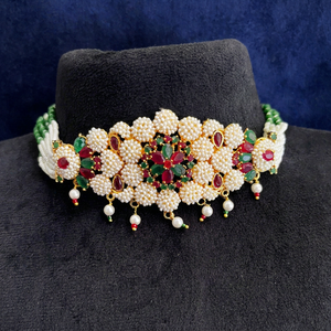 Indian Mores Handcrafted Jaal Puwai Heritage 13/0 Czech Glass Pearl Bead <b>Statement</b> <b>Necklace</b> Flower Design - Product Image 3