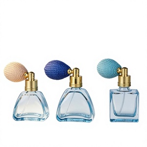 Square Glass Perfume <b>Bottle</b> With Gold Spray Pump And Purple Mesh Airbag <b>10ml</b> Clear Design - Product Image 2