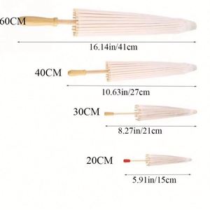 Parapluies en papier rustiques DIY chinois avec manche en bois sculpté pour accessoires de photographie, idéal pour baby shower, mariage, ou comme idées cadeaux blancs - Product Image 4