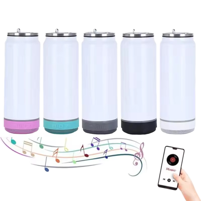 304 Stainless Steel Double Wall Vacuum Insulated Smart Bluetooth Speaker Straight Cup 20oz 24-Hour Thermal for Home Use Car