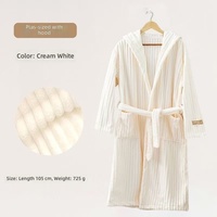 Peignoir de bain rayé à capuche pour femme, en polaire corail épaisse, style serviette de bain, avec ceinture croisée, manches longues, pour la maison, collection automne-hiver