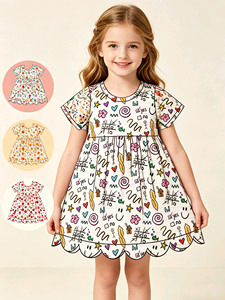 Custom Boutique Back To School Apple Yes No Scallop Edge Girls Dress Casual A-Line Sister Dress <b>Clothes</b> - Product Image 1