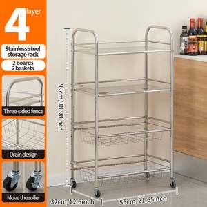 Customizable 3/4/5-Layer Stainless Steel Kitchen <b>Storage</b> Rack Metal Trolley for Household <b>Vegetable</b> and Fruit <b>Basket</b> <b>Storage</b> - Product Image 5