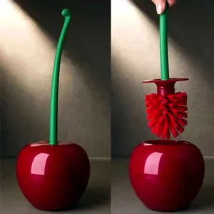Cepillo de baño rojo, creativo y encantador, con forma de cereza, juego de soporte para cepillo de baño, accesorios de baño, 1 ud. - Product Image 1