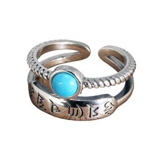 925 Sterling <strong>Silver</strong> Mantra Rings for Women Double Layers with Natural Turquoise <strong>Tibetan</strong> Six Characters Buddhist <strong>Jewelry</strong> - Product Image 1