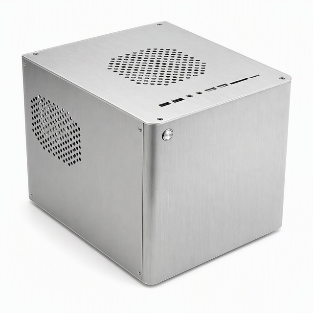 Brushed Aluminum Precision CNC Machined Mini ITX PC Case Rounded Bent Panel Top Side Vent Hole Array Front USB Openings DIY HTPC