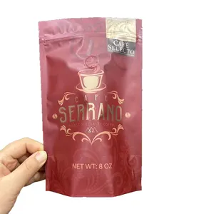 8oz tas kopi berdiri hitam merah katup efek metalik 12oz 16oz lapisan Foil biji kopi Tanah kantong berdiri