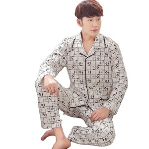 Confortevole <span class=keywords><strong>casa</strong></span> di <span class=keywords><strong>abbigliamento</strong></span> a maniche lunghe da <span class=keywords><strong>uomo</strong></span> pantaloni cardigan del risvolto del cotone lavorato a maglia più il formato pigiama - Product Image 1