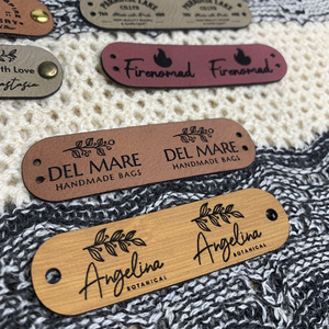 Sinh Thái tùy chỉnh handmade mềm PU thẻ logo quần áo tag Beanie đan Laser trống Nhãn da với đinh tán kim loại - Product Image 4