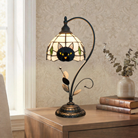 Lampe de table Tiffany en verre teinté avec motif de chat noir, lampe de bureau vintage, lampe de chevet pour chambre à coucher, lumière de nuit, décoration d'intérieur, cadeau pour les amoureux des chats