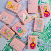 Set Mahjong Akrilik Amerika Motif Nutcracker Ballet Warna Pink Pastel yang Lucu, 160 Ubin Cetak Pola Bunga, Ubin Mahjong Akrilik AS