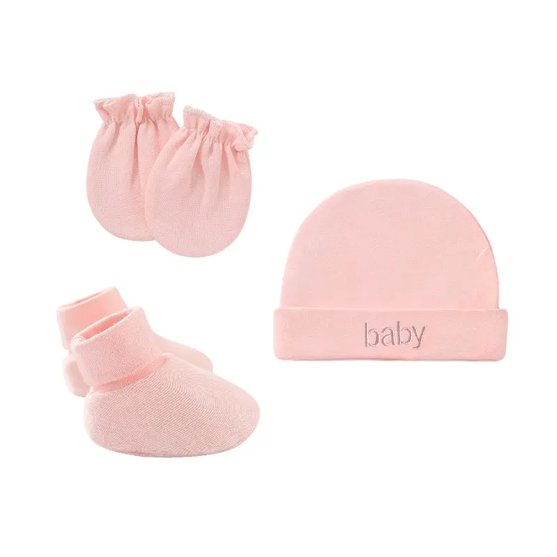 नवजात Beanie टोपी कोई खरोंच बच्चे का दस्ताना और Booties 3 Pcs कपास अस्पताल बच्चे टोपी और का दस्ताना सेट