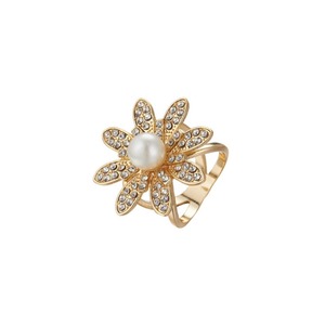 Gold Alloy Pearl Rhinestone Flower Ring Buckle For Scarf Fashion Accessory - Product Image 5