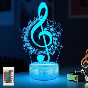 Regalos con Forma de Nota Musical, Lámpara Nocturna 3D con Ilusión Óptica, 16 Colores, Control Remoto, Decoración con Notas Musicales para Niños y Niñas, Regalos de <span class=keywords><strong>Cumpleaños</strong></span> - Product Image 1
