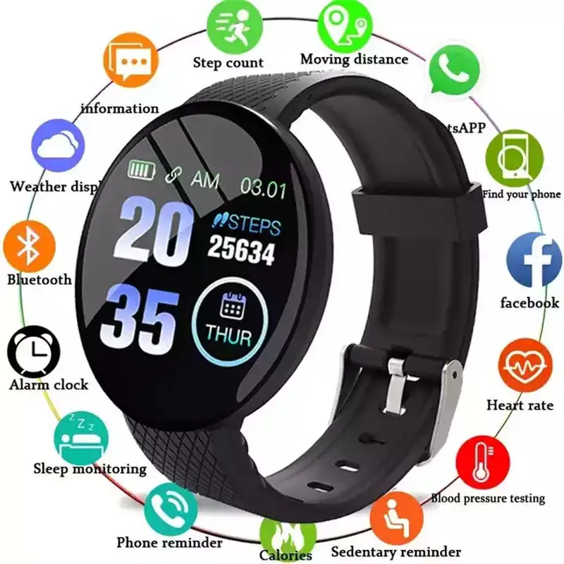 D18 Smart Watch smartwatches IP67 Waterproof Fitness Tracker Hot Sports Watches Heart Rate Wristband for IOS Android