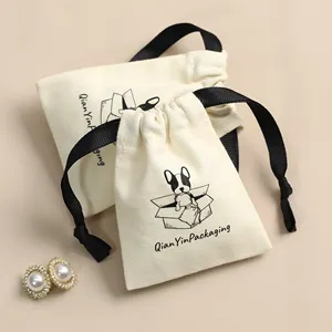 PUPPYSEW borsa con coulisse in tela di cotone Beige personalizzata borsa con coulisse per gioielli in tela borsa per imballaggio regalo con Logo