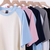 Kaos Oblong Lengan Pendek Warna Kontras Tebal Baru dengan Sablon Digital Custom Logo, Kerah Bulat, Lengan Raglan untuk Pria