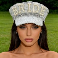 Chapeaux de Mariage et de Festival Blancs à Paillettes et Perles pour Mariée, Style Capitaine, Vente en Gros, MOQ 3