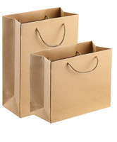 Umweltfreundliche braune Kraftpapier-Einkaufstaschen aus recyceltem Karton mit langen Henkeln für Weihnachtsgeschenkverpackungen im Großhandel