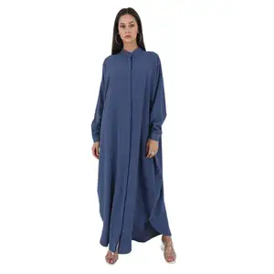 Moda manga murciélago largo musulmán túnica ropa musulmana Sudeste asiático cuello redondo túnica musulmana Abaya vestidos