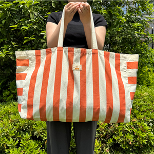 Bolsa de Hombro Personalizada Reutilizable Ecológica 100% Algodón con Rayas de Color en Contraste para Viajes - Product Image 1
