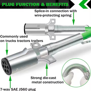Cable de Alimentación Eléctrico Enrollado de 7 Vías y 15 Pies, Resistente, Verde, Repuesto para Remolques, Camiones y Tractores - Product Image 4