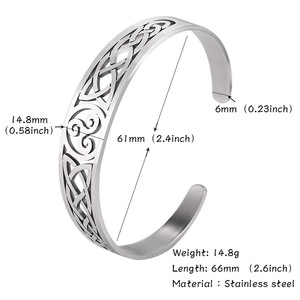 Viking Cuff Bangles中空ケルトノットブレスレットステンレス鋼男性女性用お守りジュエリーアイルランドファッションカフ - Product Image 6