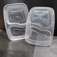 Boîte à lunch en plastique PP de qualité alimentaire à 2 compartiments, compatible micro-ondes, contenants jetables à emporter, couvercles, plateau pour gâteaux, collations, nourriture pour animaux de compagnie