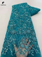 Tissu africain en dentelle française brodé de perles Tissu en dentelle nigériane avec perles pour robes de mariée