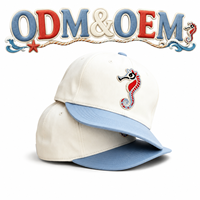 Casquette Snapback Bicolore à Visière Plate 6 Panneaux en Sergé Personnalisée avec Logo Brodé 3D Hippocampe Coloré pour Vacances en Bord de Mer – Vente en Gros