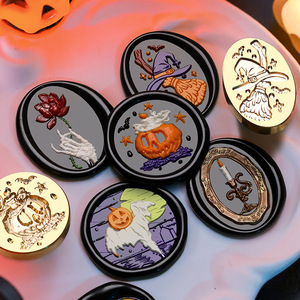 Sello de cera de cobre redondo con diseño de calabaza, fantasma y bruja para decoración de diarios, ideal para Halloween. - Product Image 1