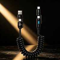 Kabel USB Spiral 2M 4 in 1 240W PD Pengisian Cepat Kabel Data C ke C dengan Layar LCD untuk Ponsel Tablet Laptop