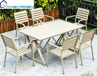 Ensemble table et chaises de salle à manger en pierre frittée, style minimaliste moderne, structure entièrement en aluminium, résistant aux UV, mobilier d'extérieur pour jardin/cour