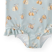 Maillot de bain une pièce à manches longues avec fermeture éclair pour petites filles, imprimé poire, protection solaire UPF 50+