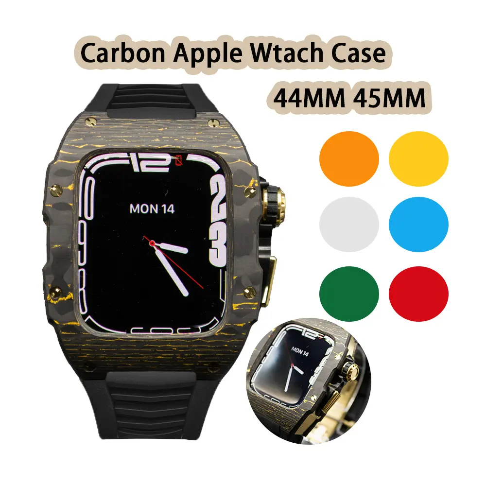 New Gold Concept Carbon Fiber Appl Watch Case Luxury Mod Kit 44mm 45mm I watch Series Carbon S8/7/6 Case