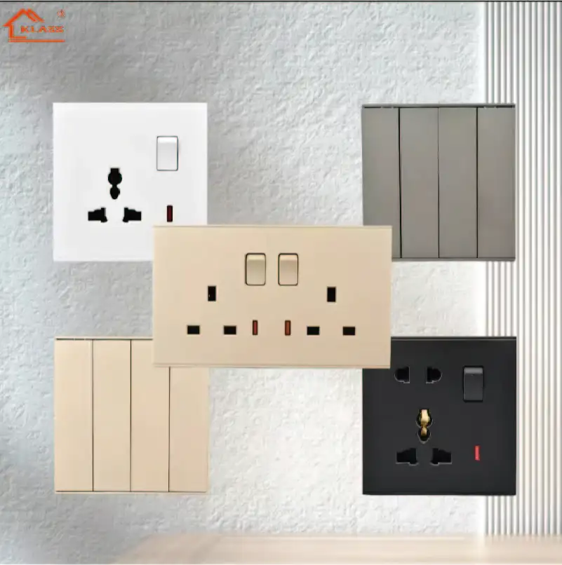 Enchufe de pared eléctrico con interruptor de 3 vías, enchufe de pared con diseño moderno, estándar del Reino Unido, África, gris, 1 unidad, nuevo diseño